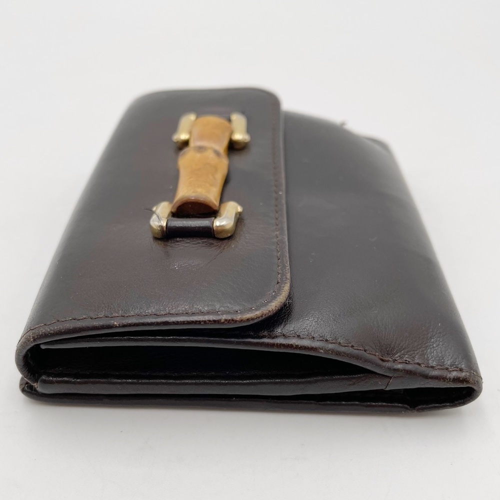 Vintage Gucci Bamboo Leather Brown Bifold Wallet - Picture 3 of 11